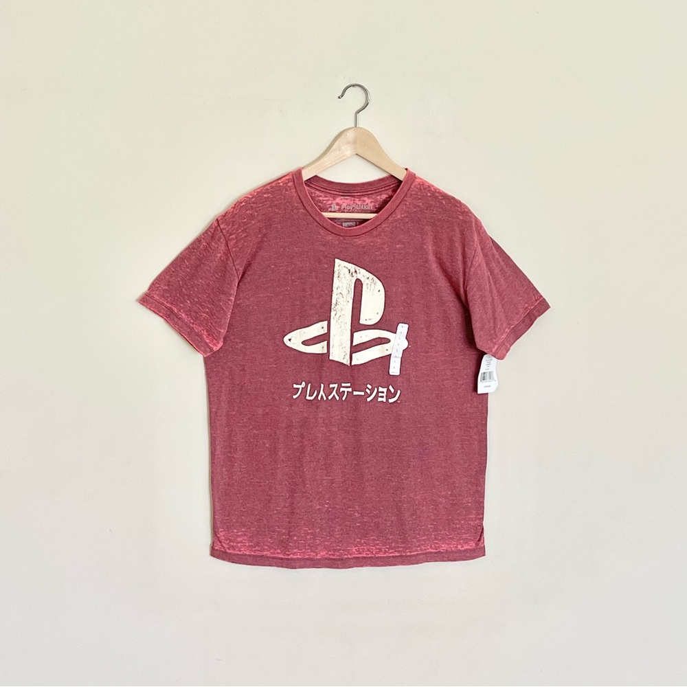 NEW PlayStation Japan Retro Graphic Distressed Red T Shirt Adult L